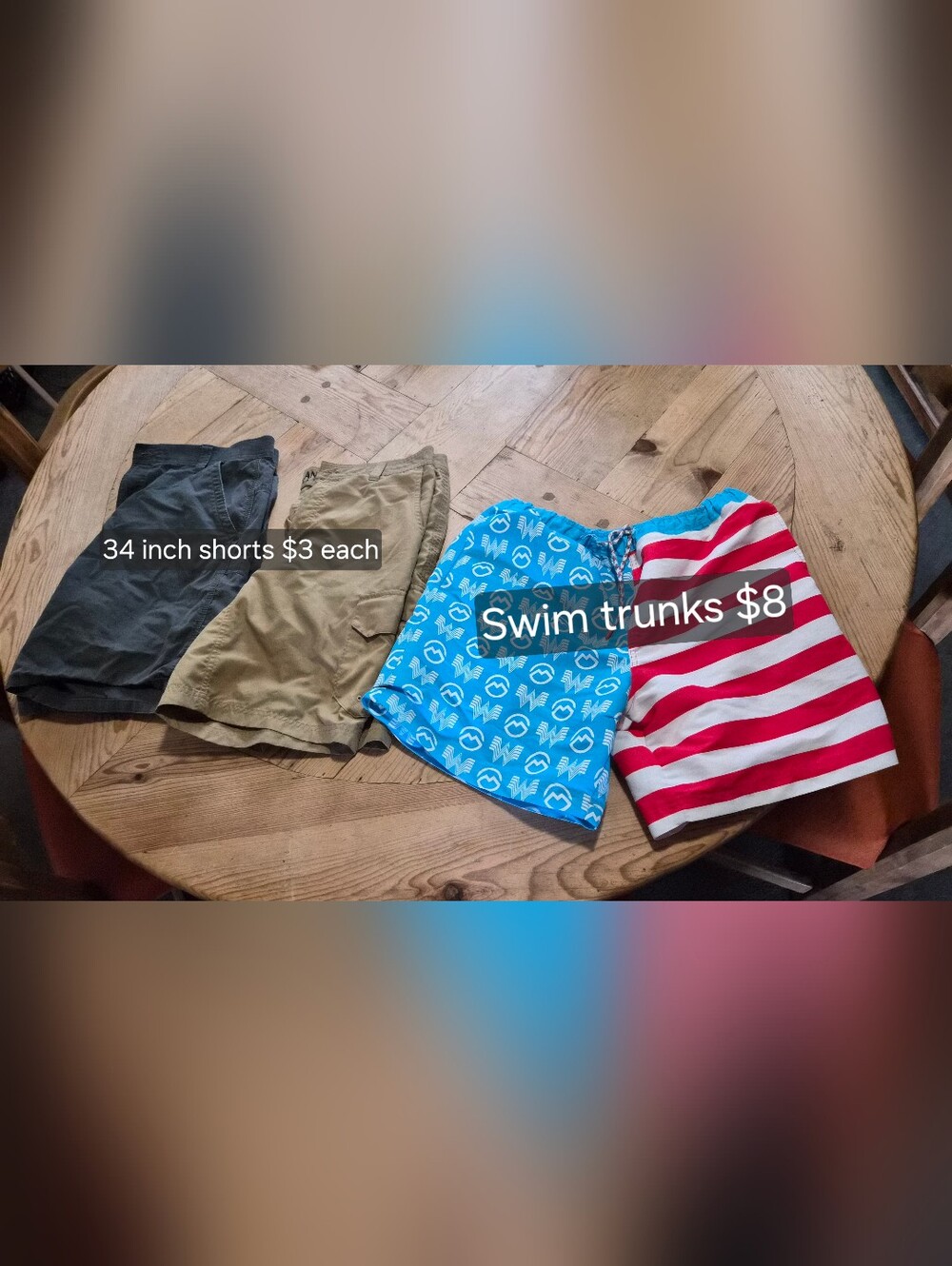 Blue & Red Striped Swim Trunks